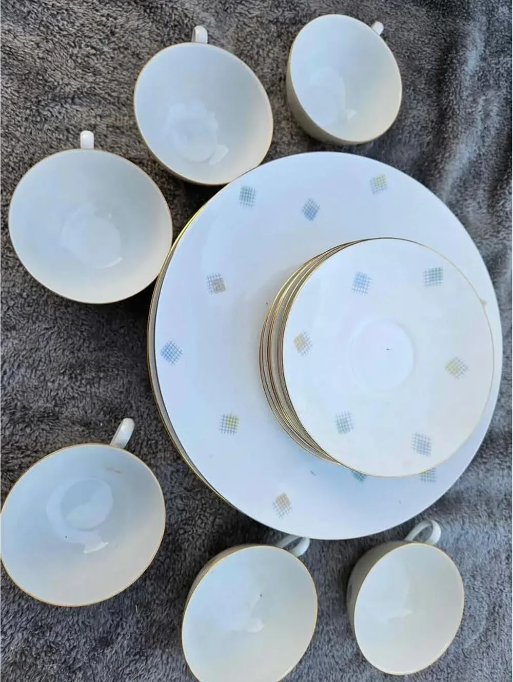 Vintage Seltmann Weiden Liane 3pc Place Setting | Pastel Geometric Bavaria China